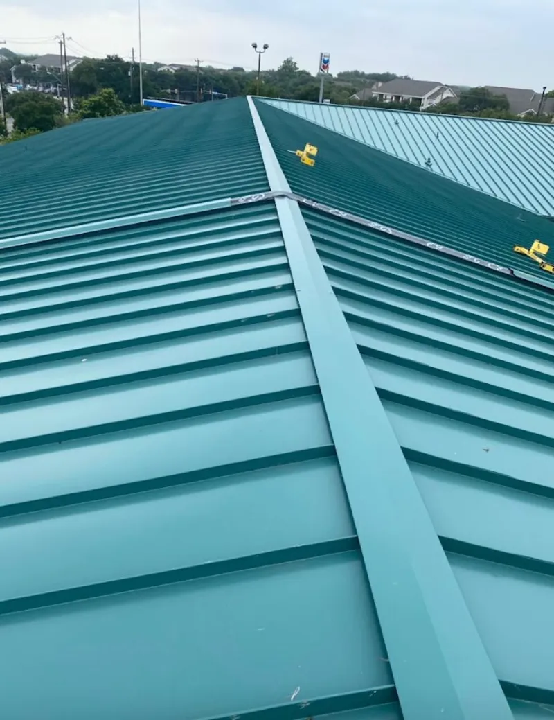 Green commercial metal roof ridge and valley for Metal Roof Repair in Pequannock